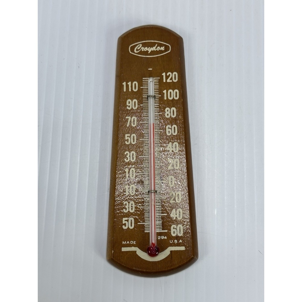 Vintage Croydon Wooden Wall Thermometer Made in USA 120ยฐF Rustic Farmhouse Decor